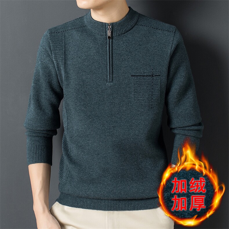 Z2627男士2023年秋冬新款长袖加绒拉链针织衫休闲打底衫P85，男装针织衫/毛衣，电商B360