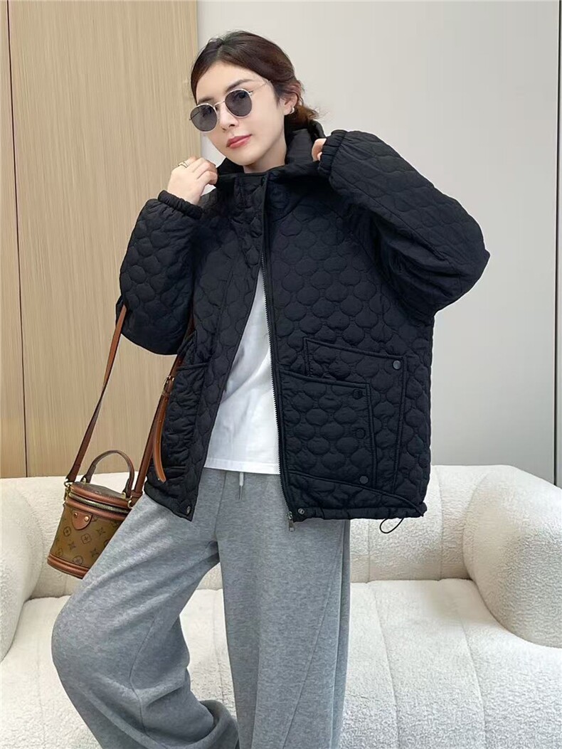 2025冬装新款修身保暖时尚菱形格个性女士棉服外套,女装棉衣/棉服,江忆布依