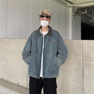 潮牌做旧水洗牛仔外套长袖休闲复古夹克情侣上衣男图片