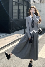 现货--2026年春季新款灰色学院风两件套203-2612-P175-K288，女装套装/套裙，浙宝203