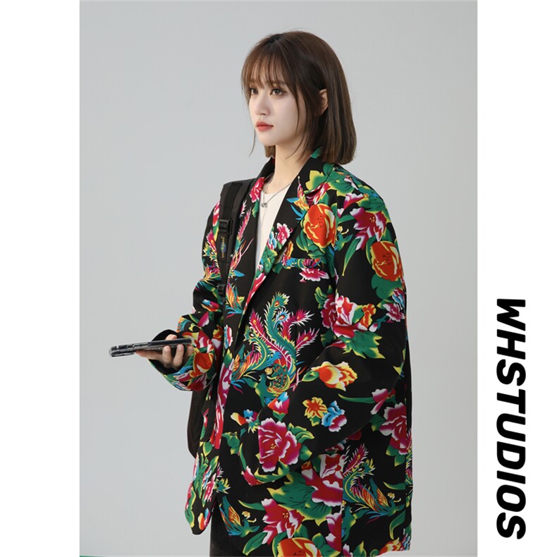 XF9035/P65春装新款东北大花西服男女风个性宽松花上衣外套,男装西服,电商A141