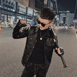 社会小伙修身机车服韩版翻领休闲痞帅水洗皮衣夹克D811-P118控148