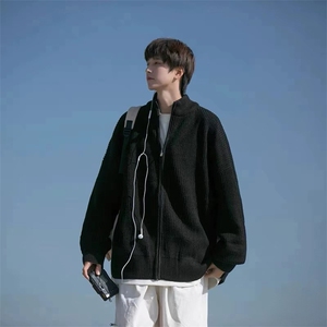 抖音得物 保暖立领拉链针织外套秋冬宽松慵懒风纯色毛衣上衣AM02图片