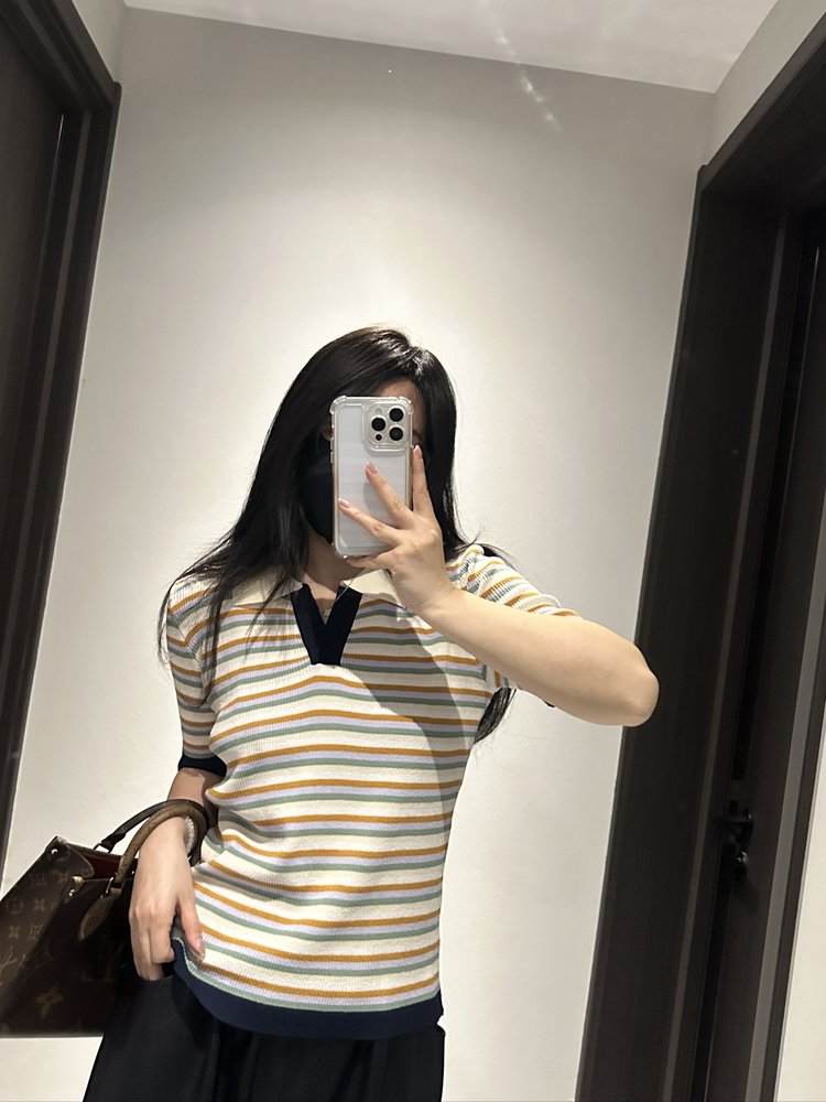 夏季新款简约百搭时尚条纹翻领女士短袖图片