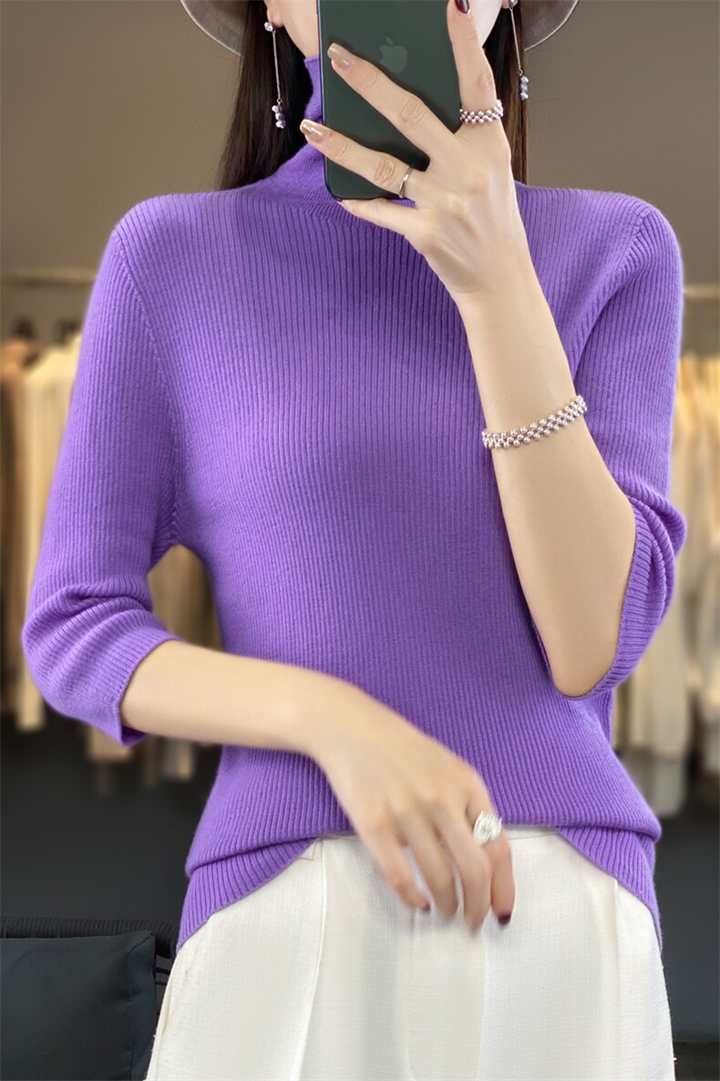 高领毛衣女中领修身显瘦纯色打底衫羊毛针织衫2024年秋季,女装羊毛衫,鹿一羊绒