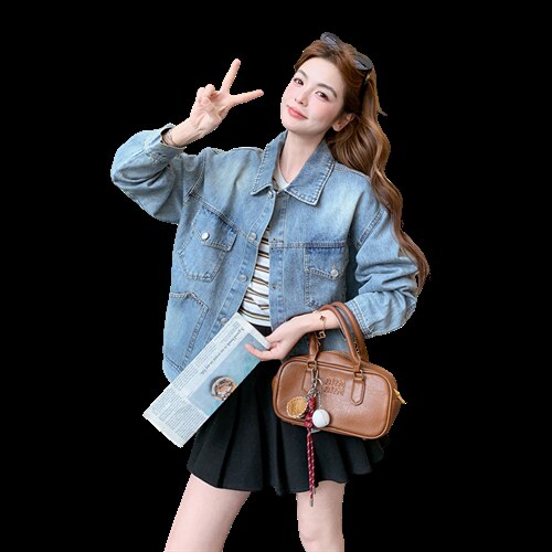 2026年春季休闲宽松时尚短款百搭牛仔外套，女装牛仔外套，文熹诺