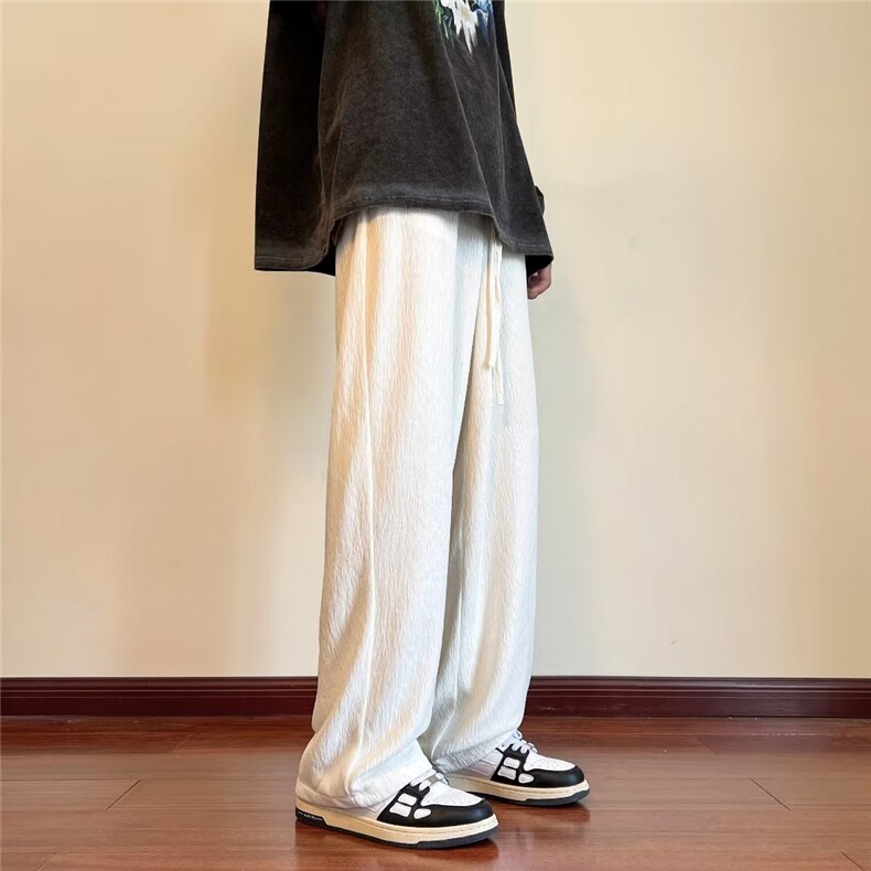 美式白色裤子男春秋垂坠感宽松休闲裤裤高街直筒运动裤JQ902-P33图片