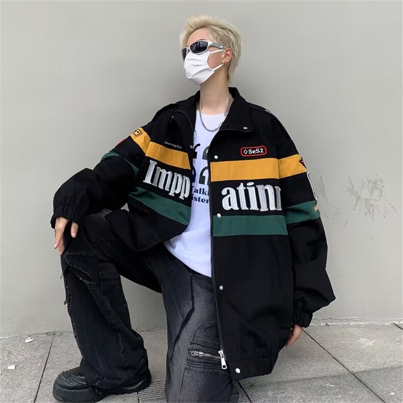 美式高街赛车服男外套上衣服潮流情侣痞帅机车夹克J42-P73,男装夹克,星座1109-3