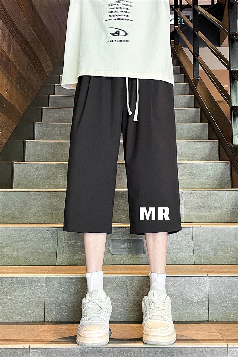 QK72253-P25冰丝七分裤男大码速干短裤男五分裤港风风格,男装休闲裤,电商A040