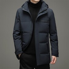 冬季新款中年男士白鹅绒脱卸帽羽绒服男爸爸冬装外套YL21618-P380图片
