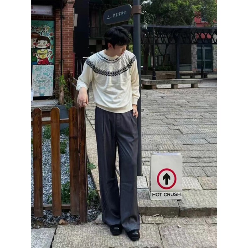 网图有货费尔岛提花针织圆领宽松民族风情侣毛衣男女A988-P52,男装针织衫/毛衣,星座1505