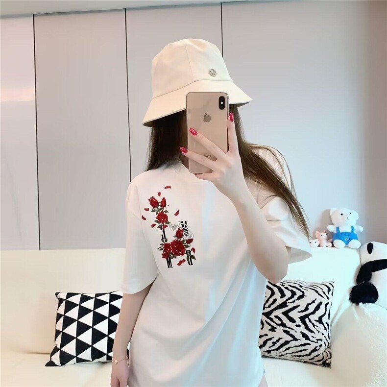 网图现货美式宽松复古花卉刺绣圆领T恤男女T1451P35,男装T恤,星座205-3