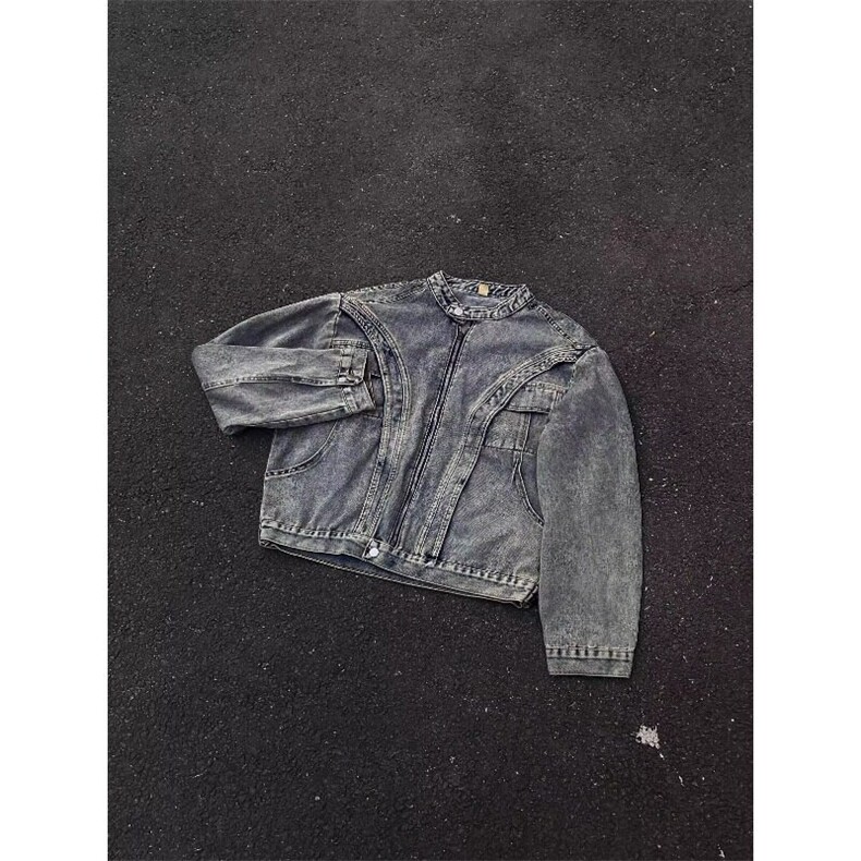 春季新款港风美式潮流拼接设计感解构垫肩牛仔夹克男JK1424-P80,男装夹克,星座313A(原308A-2)