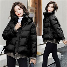 2024冬季新款时尚气质百搭立领保暖舒适格纹连帽短款羽绒服,女装羽绒服,卡杰菲