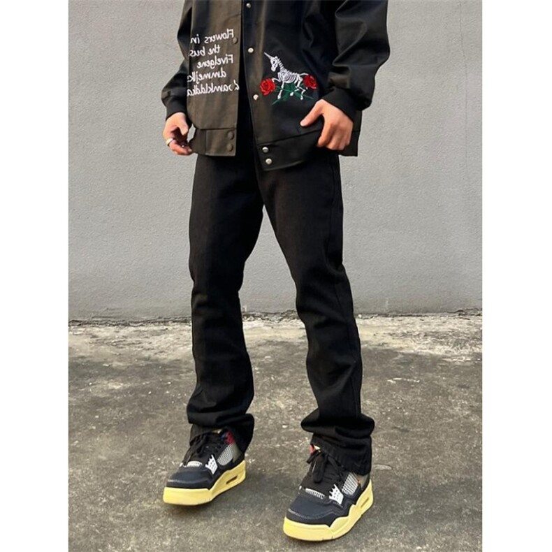 美式街头重工水洗刺绣牛仔裤男潮牌嘻哈hiphop直筒显瘦微喇叭长裤,男装牛仔裤,星座506A