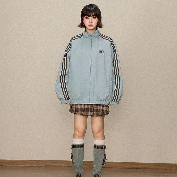 双面穿三条杠外套女春秋新款美式立领运动情侣夹克棒球服上衣,男装夹克,星座613