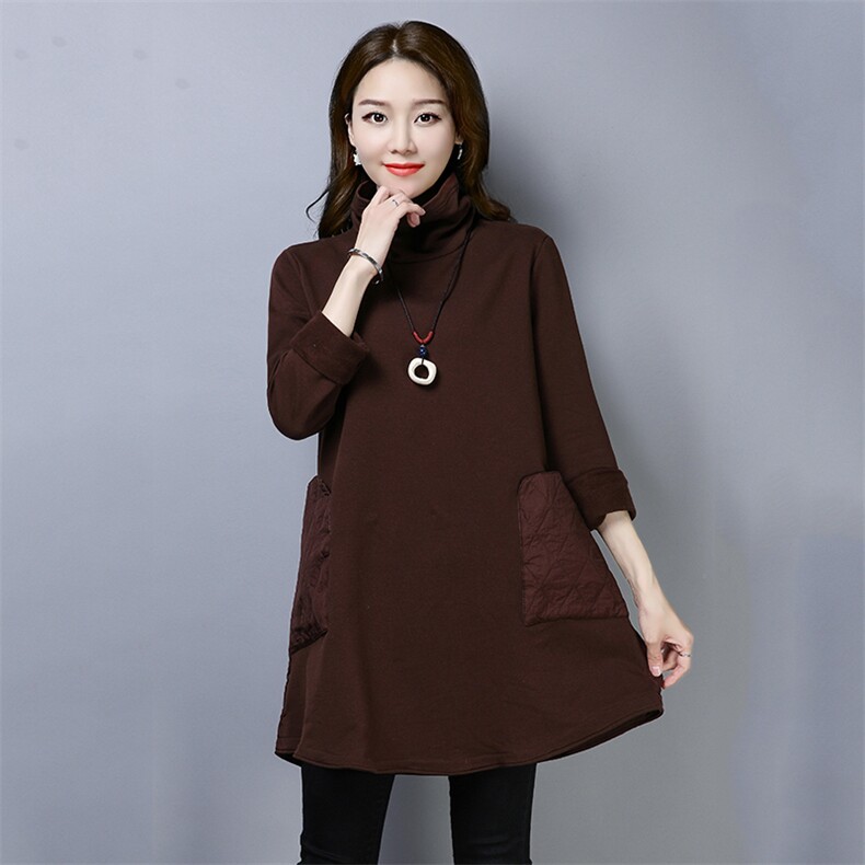 针织衫宽松潮流青春高领2020年冬季长袖中长款口袋纯色，女装针织衫/毛衣，叶笙衣