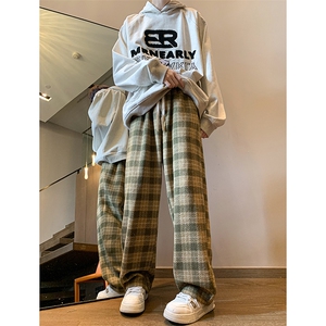8XL-M 特大码加厚毛呢料格子休闲裤宽松直筒长裤子男裤毛呢裤K946图片