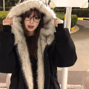 羊羔绒毛棉袄男士冬季2025新款加厚加绒连帽棉衣冬装情侣棉服外套图片