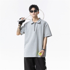 2025夏季新款港风日系半拉链翻领短袖T恤男潮XZ213-TX19-P35控58，男装T恤，星座213