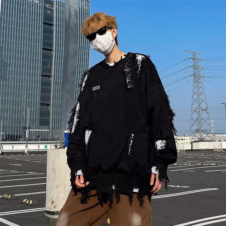 不规则破洞圆领针织衫男秋冬季X7178P50,男装针织衫/毛衣,星座1116-2