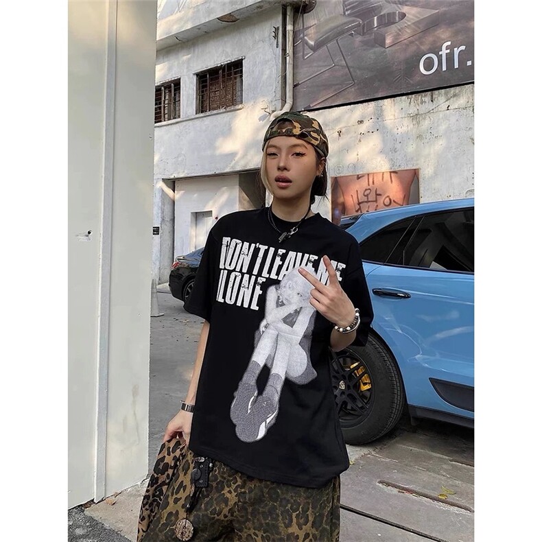 美式复古人像印花短袖男夏季欧美潮牌重磅t恤cleanfit宽松,男装T恤,星座516A