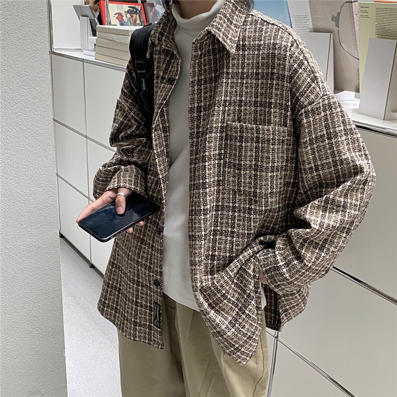 高品质大货 港风格子衬衫男大码百搭衬衣宽松情侣外套DX125 P60图片