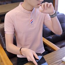 夏季男士棉短袖T恤Polo衫翻领衬衫领精神修身五分袖个性紫791，男装Polo衫，星座1207
