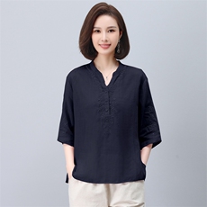 棉麻半袖上衣女高端亚麻t恤女苎麻女装宽松短款2025新款白色短袖，女装衬衫，希欧阁
