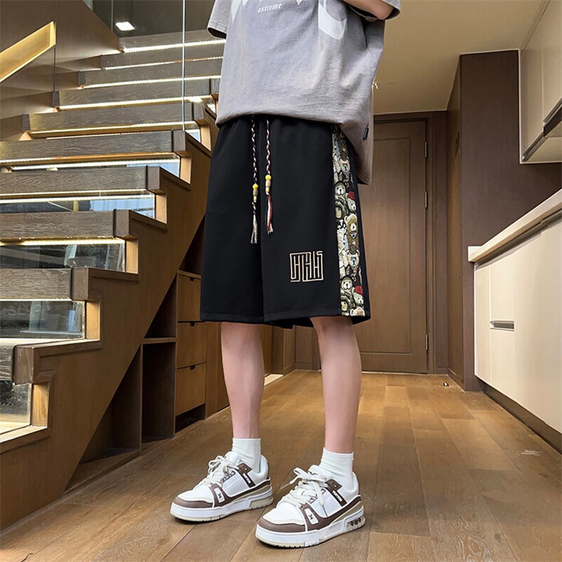 小熊拼接短裤男士休闲五分裤夏季直筒裤刺绣潮流A266-KZ707-P25,男装休闲裤,电商A266