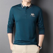 中年男士商务休闲长袖T恤秋装新款刺绣纯色翻领POLO衫DS20016-P75图片
