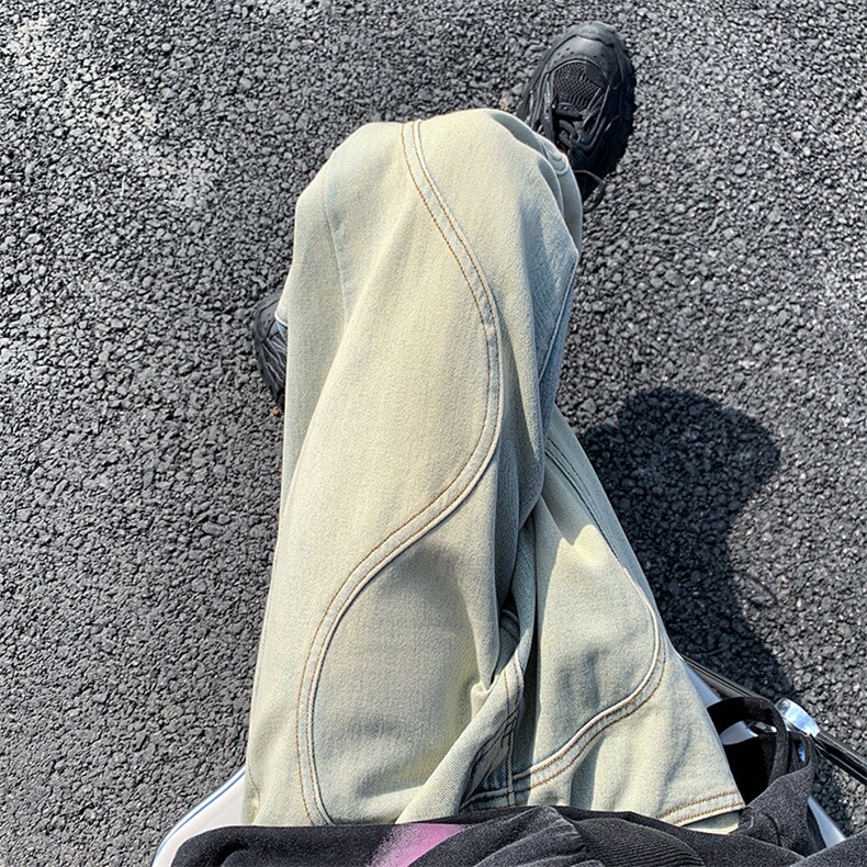 B221美式ins高街暗黑小众泥黄色休闲直筒牛仔裤LK23026-P60控78,男装牛仔裤,电商B221