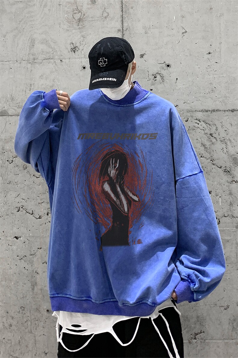 水洗做旧加绒加厚卫衣男23冬高领人物印花打底衫XZ514-2-X57-P78,男装T恤,星座514-2(原B239)