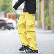 春秋季垂感裤子男女款抽绳工装裤美式复古直筒阔腿长裤K0798-P36，男装休闲裤，星座308B-1