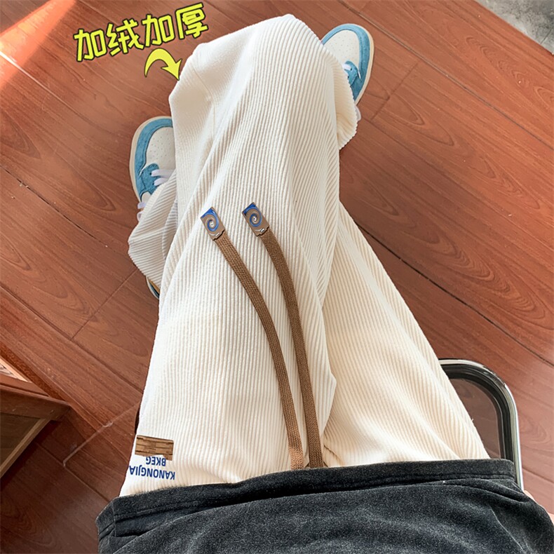 灯芯绒运动裤男秋冬季ins潮牌日系宽松阔腿裤加绒加厚休闲裤K51图片