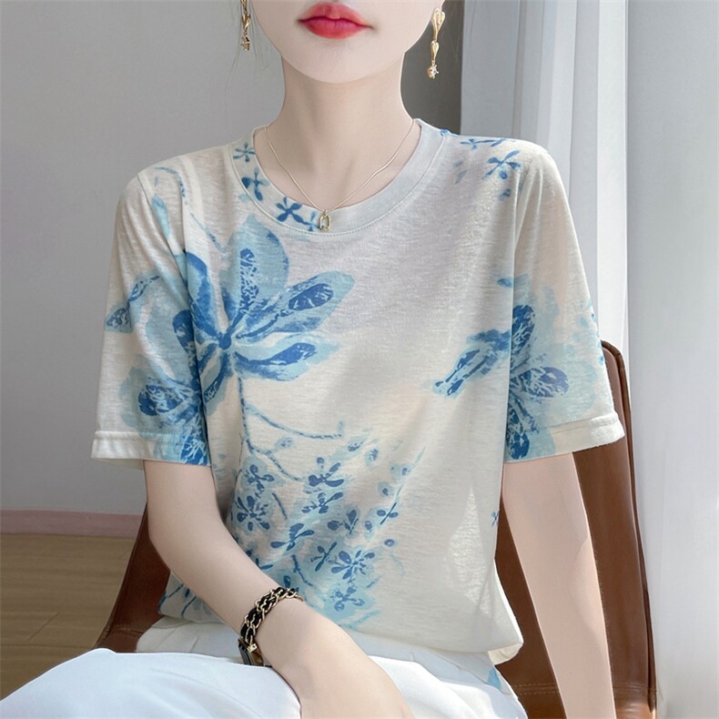 简约圆领新款针织女短袖简约百搭宽松套头上衣,针织衫/毛衣,绒宛羊绒