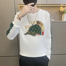 W3406-特P50男士春秋季潮牌亮片烫钻男生欧版社会小伙圆领长袖t恤，男装T恤，电商D310B-1