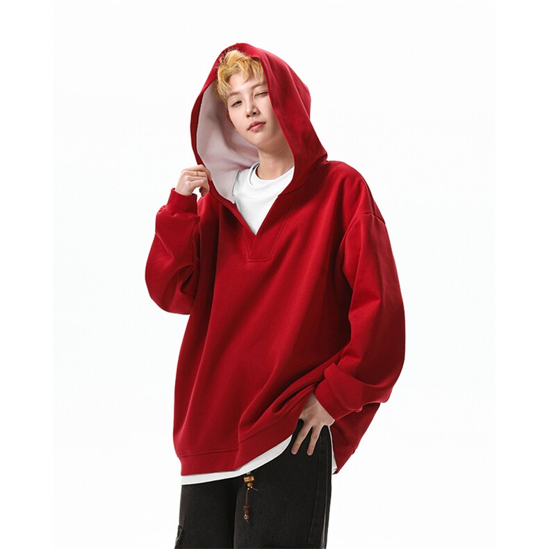8XL-M叠穿假两件卫衣重磅连帽V领拼接套头衫宽松大码外套WY006P65,男装卫衣,电商B312