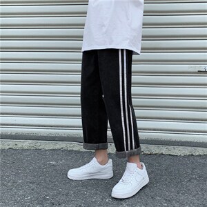 牛仔裤男直筒宽松潮流百搭韩版港风坠感阔腿帅气九分裤NZ301-P35，男装牛仔裤，星座1008-2
