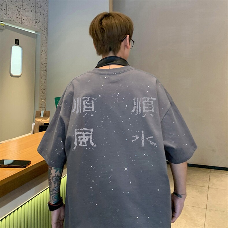 量大优供抖音视频支持得物配合二开美式满天星亮片短袖T恤MTX309,男装T恤,电商A486