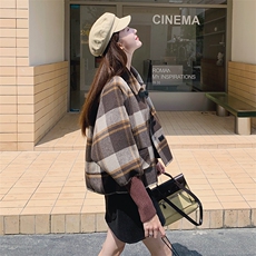 美拉德格子拼接毛呢外套女冬季加厚高级感穿搭减龄小个子呢大衣，女装毛呢外套，2C056