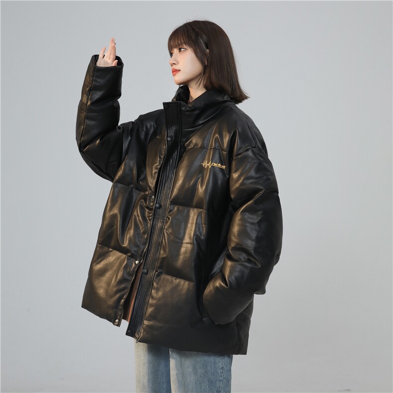 XZ-230-1MY05中性风宽松简约重磅PU皮刺绣休闲立领棉服P128控158,男装棉衣,星座230-1