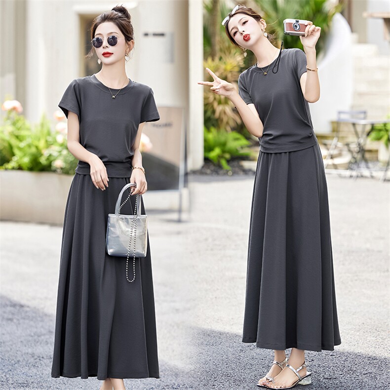 夏装搭配一整套装女2025夏季新款气质休闲高级感垂感半身裙两件套，女装套装/套裙，盈茜