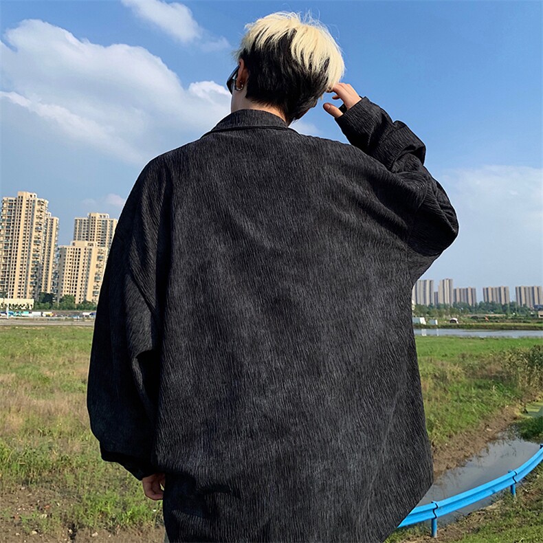 衬衫男秋季新款港风宽松大码扎染肌理感长袖衬衣CS7012-P38,男装衬衫,星座214-3