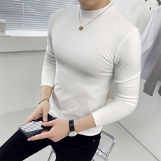 半高领双面绒长袖T恤打底衫男德绒亲肤面料修身纯色内搭521-p35，男装T恤，电商D303
