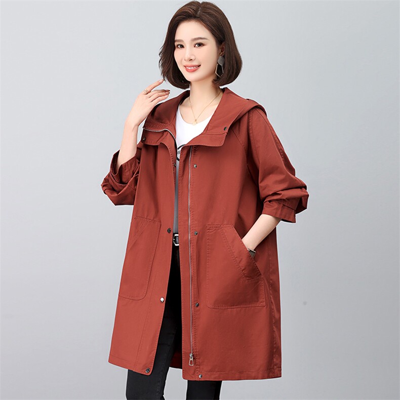 时尚潮流女装中长款休闲连帽风衣百搭显瘦气质外套,女装风衣,江忆布依