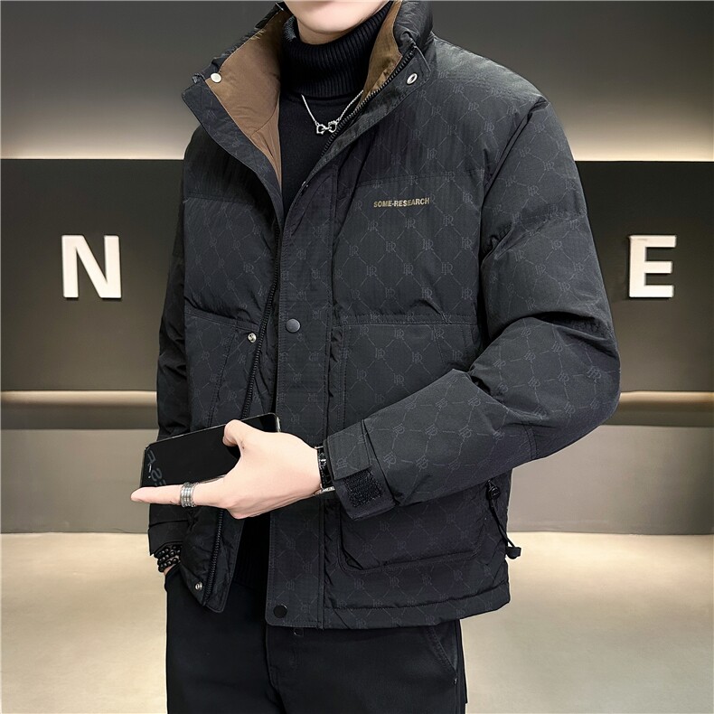 标50新96855-P195-M-4XL店主风冬季休闲满印修身立领拼色外套,女装短外套,电商B255
