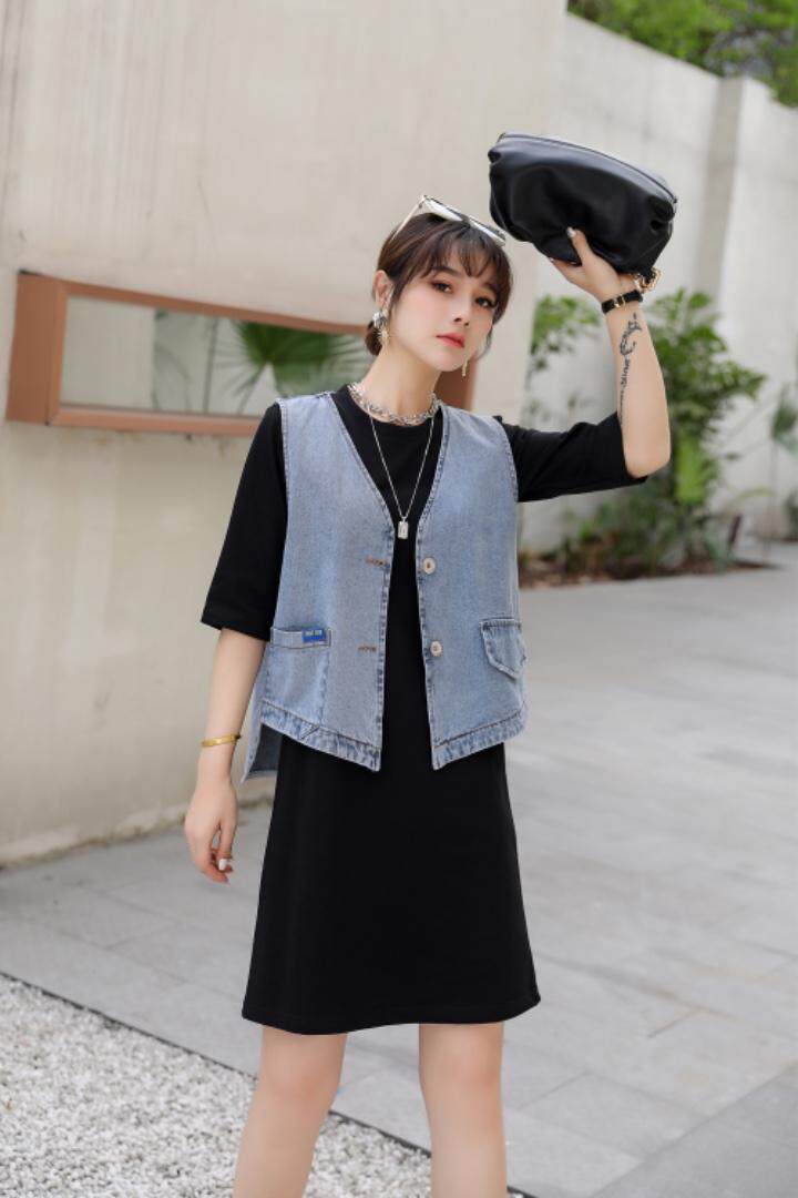 牛仔马甲套装，青春靓丽！，女装马夹，春信拙源