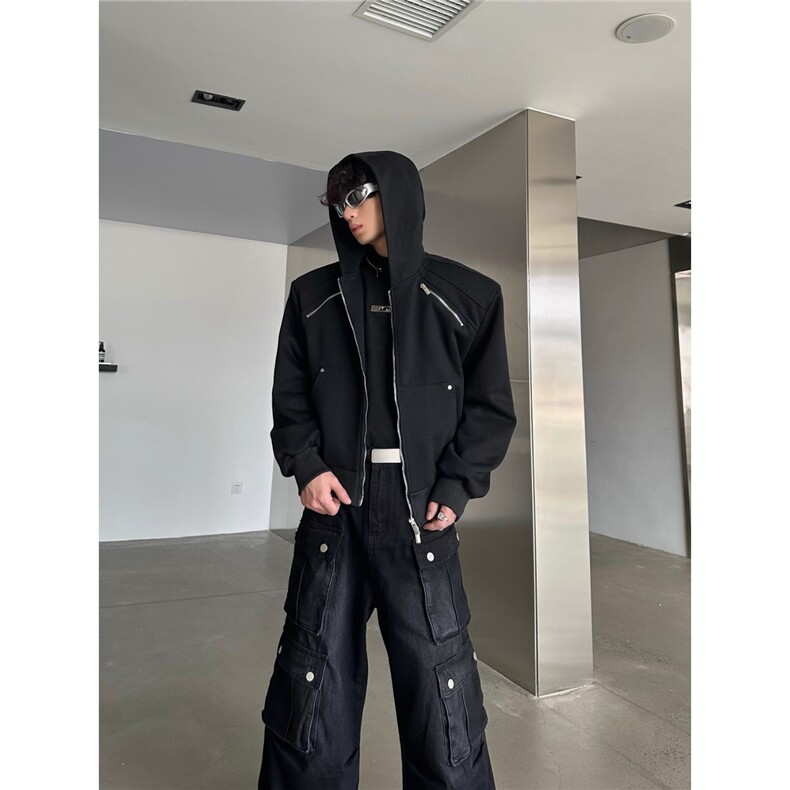 网络图现货美式高街痞帅高级感垫肩秋冬连帽开衫卫衣JY136-P75,男装卫衣,星座715-7