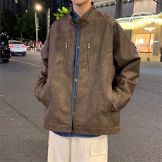 立领机车外套男春秋美式痞帅青年铆钉复古做旧皮夹克JK0193-P88，男装夹克，星座308B-2